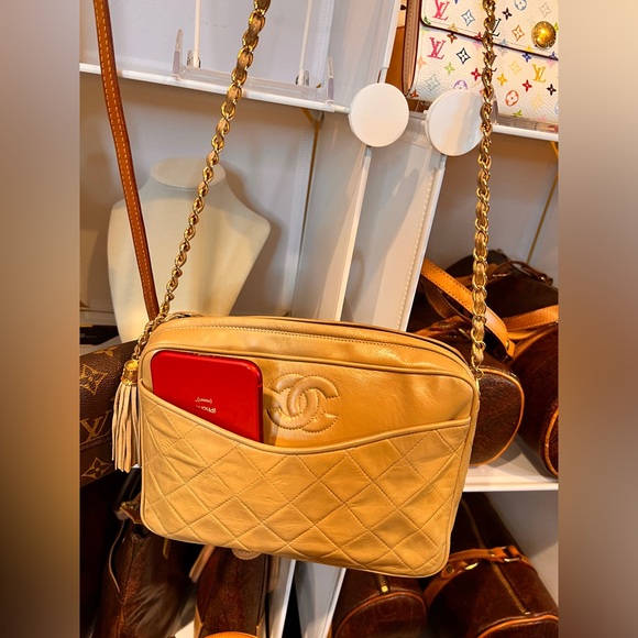 Chanel Quilted Tassel Camera Case Bag / shoulder bag color beige/tan
was $1495 - Picture 5 of 16